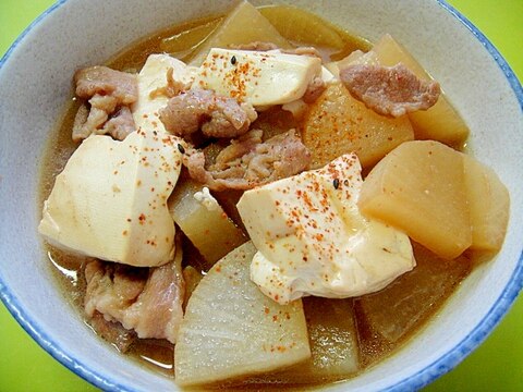 大根と豆腐豚肉の煮物
